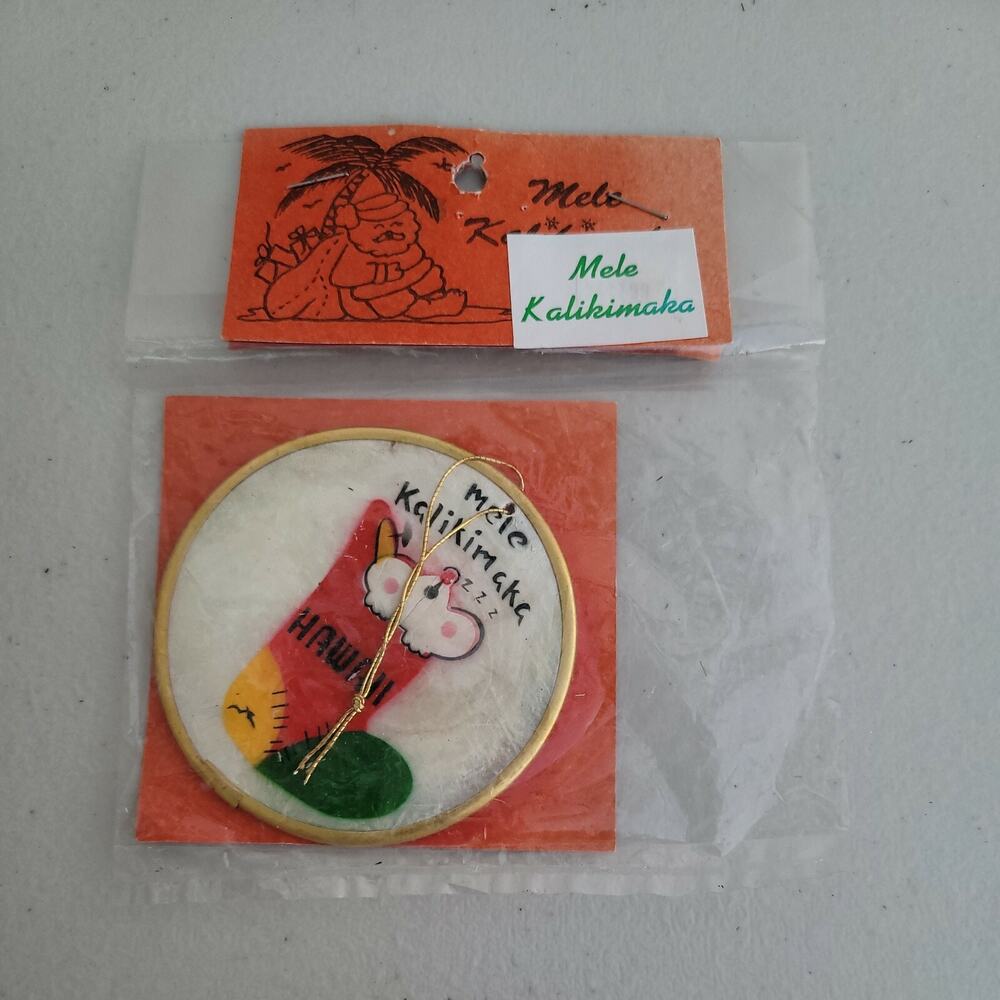 Capiz Shell Christmas Ornament Hawaiian Creations Mele Kalikimaka Handmade 3"